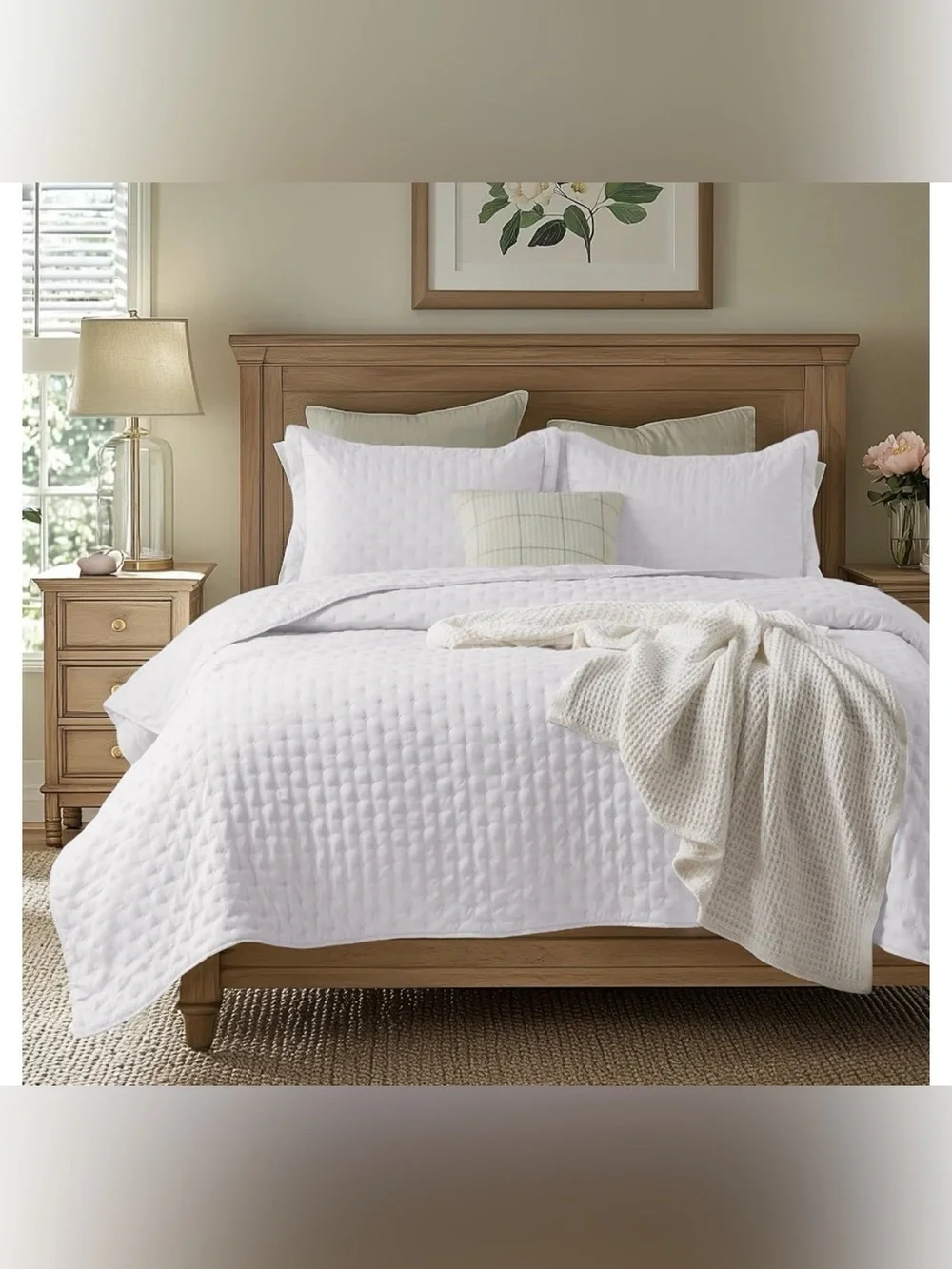 Bedsure Queen White Quilted Bedspread Set - Classic Hotel-Style Bedding